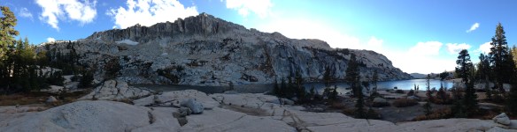 View from camp of Granite Dome towering over Ridge Lake